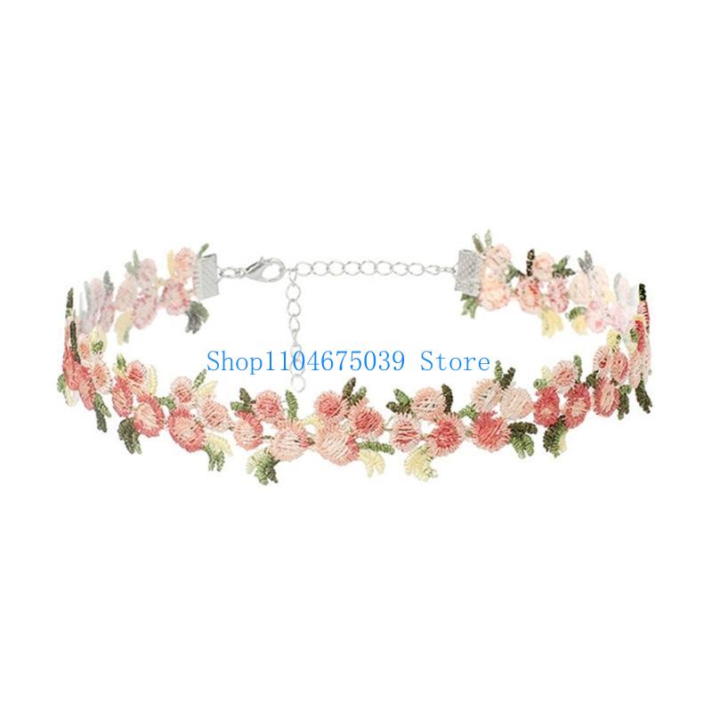 Women Accessories Pk - Modieuze geborduurde bloemenkant choker ketting, draagbaar