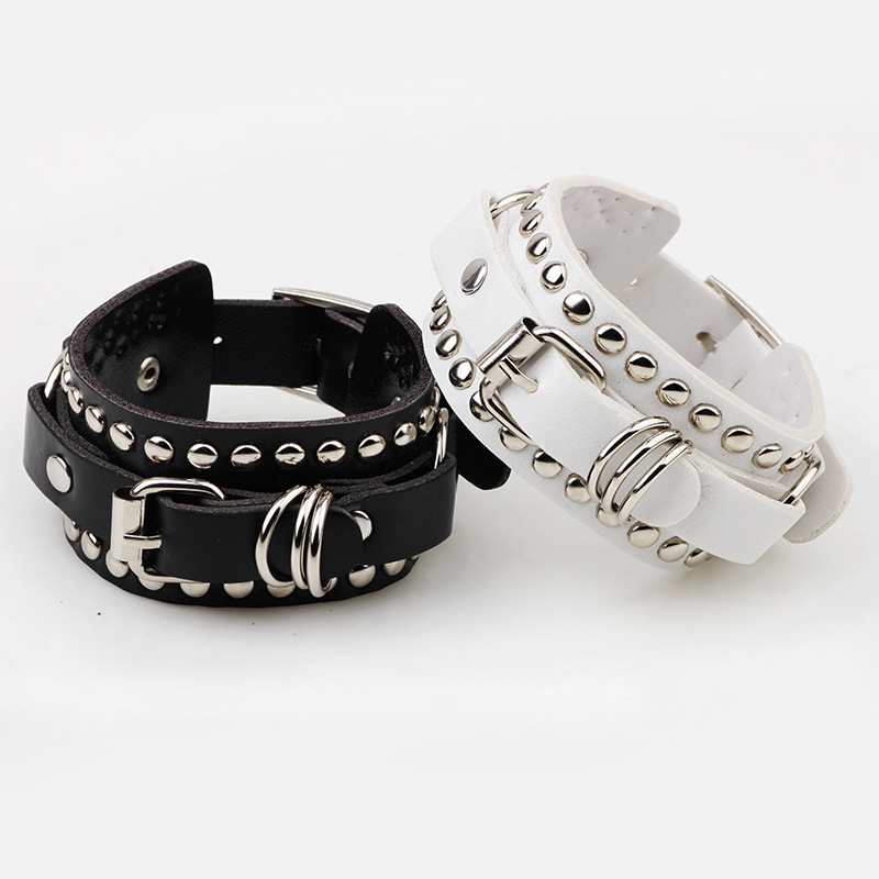 Women'S Emo Accessories - Goth Zwart Lederen Polsbandje Armband Manchet