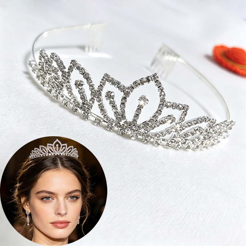 Women Accessories For Gift - Zilverkleurige sprankelende strass kroon bruids tiara