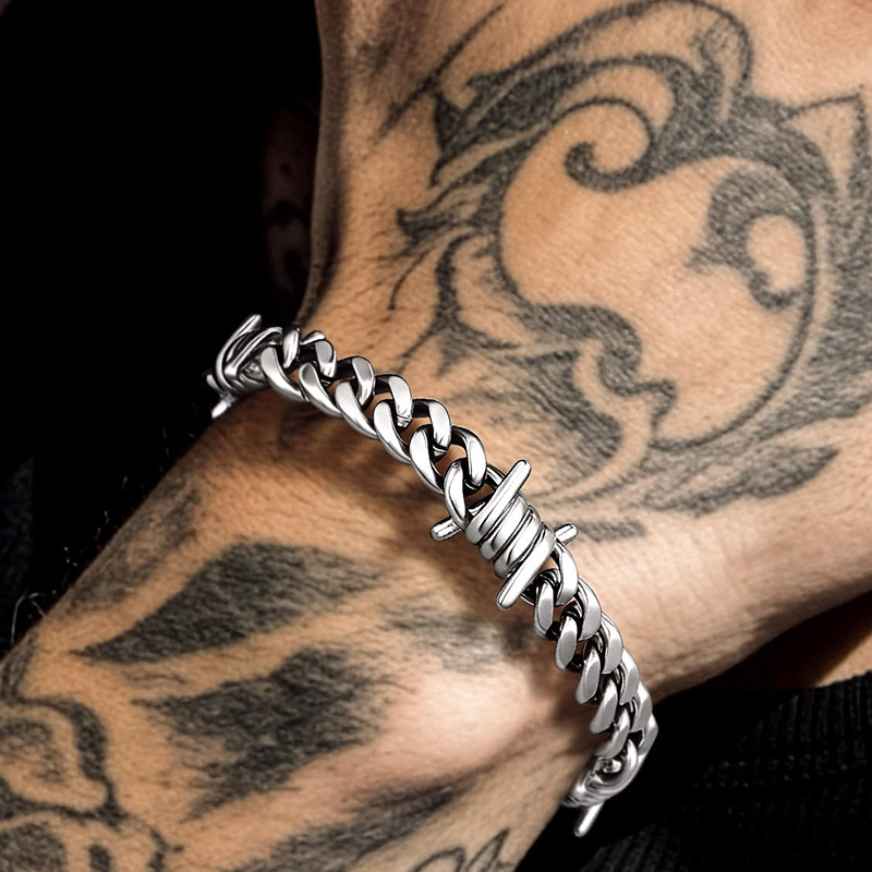 Women'S Emo Accessories - Prikkeldraad Cubaanse schakel roestvrijstalen doornarmband verstelbare