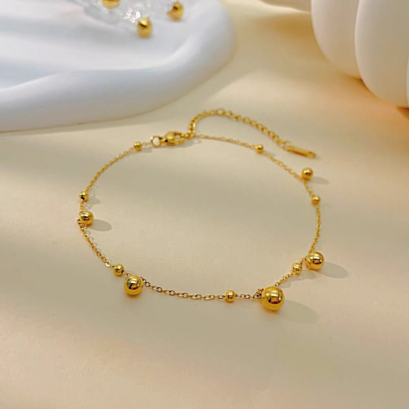 Beaded Anklet Chain - 18k gouden balvormige kralen enkelketting dames