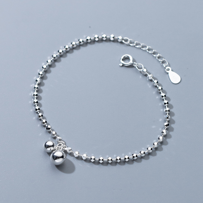 Beaded Anklet Chain - 925 Sterling Silver Diamond-Cut Ronde Kraal
