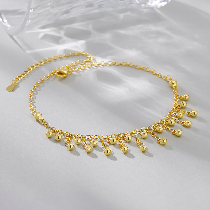 Beaded Anklet Chain - 925 sterling zilver ronde kraal kwastje