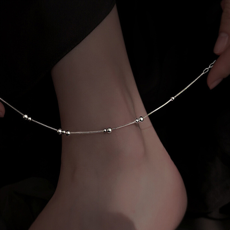 Beaded Anklet Chain - 925 Sterling Zilver Geometrische Ronde Kraal