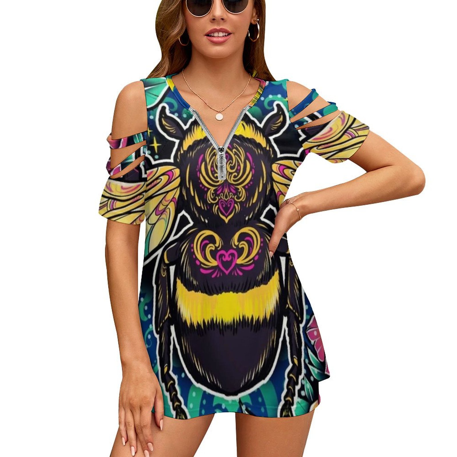 Nieuwe mode zip off-shoulder t - Women Accessories Drawing recensie en prijs